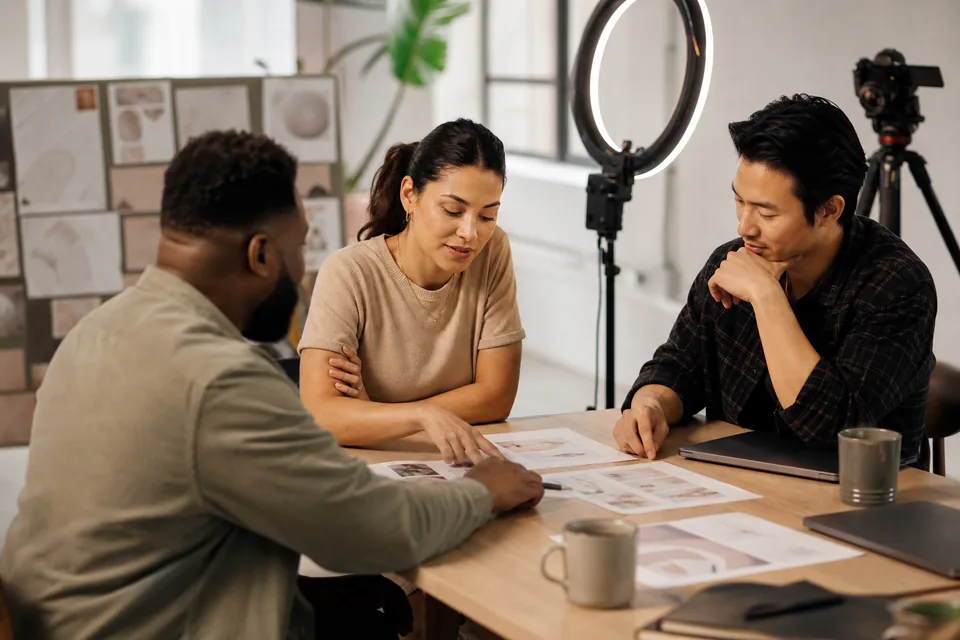 Small brand team planning a sponsored live stream around a meeting table